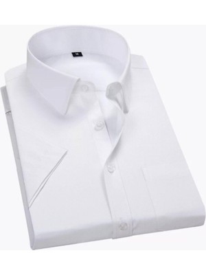 Nacar Store Erkek Beyaz Kısa Kol Klasik Kesim Gömlek