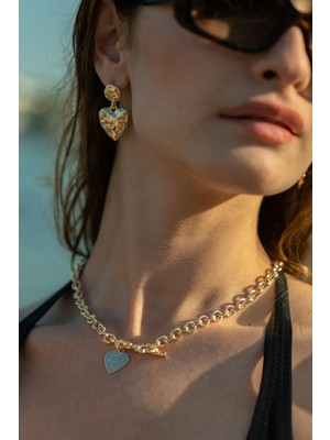 Premini Şık Çelik Gold Kalp Charm’lı Kadın Kolyesi, Zarif ve Modern Tasarım
