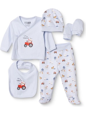 Hellobaby Erkek Bebek 5li Hastane Çıkışı Araba Baskılı Çıtçıtlı Zarf Yaka Long Sleeve Patikli