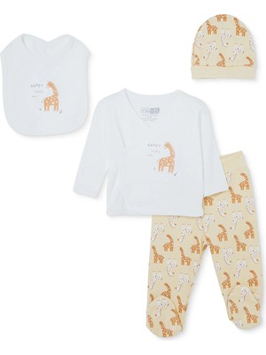 Hellobaby Erkek Bebek 5li Hastane Çıkışı Hayvan Baskılı Çıtçıtlı Zarf Yaka Long Sleeve Patikli