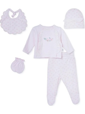 Bebetto Kız Bebek 5li Hastane Çıkışı Çiçek Baskılı Çıtçıtlı Zarf Yaka Long Sleeve Patikli