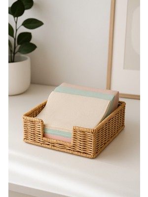 Empressco Çok Amaçlı Hasır Rattan Peçetelik ve Saklama Kutusu, Kare Tasarım 18CM
