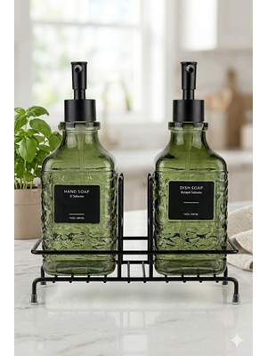 Empressco Modern Çizgili Cam Ikili Sıvı Sabunluk & Deterjanlık Seti - 500ML Standlı Mutfak ve Banyo Organizeri - Fiyatı, Yorumları