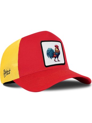 BlackBörk Horoz Logolu Kırmızı-Sarı Trucker Şapka