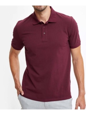 Nacar Store Erkek Bordo Basic Polo Yaka T-Shirt