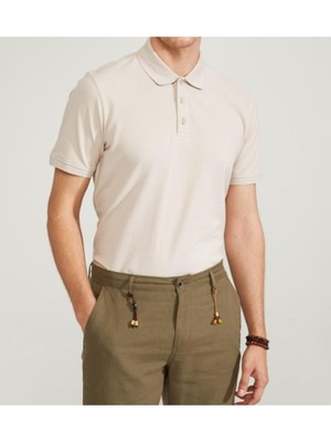 Nacar Store Erkek Krem Basic Polo Yaka T-Shirt