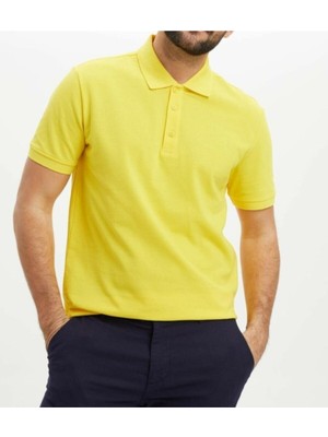 Nacar Store Erkek Sarı Polo Yaka Slimfit Basic Tshirt