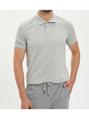 Nacar Store Erkek Gri Basic Polo Yaka T-Shirt