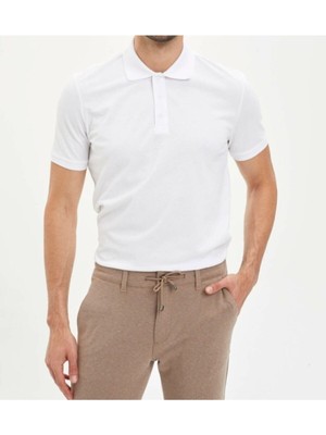 Nacar Store Erkek Beyaz Basic Polo Yaka T-Shirt