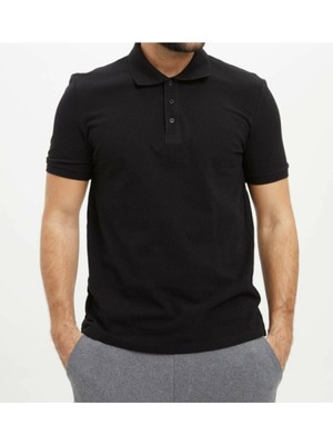 Nacar Store Erkek Siyah Polo Yaka Slimfit Basic Tshirt
