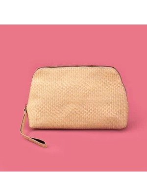 Matmel Hasır Görünümlü Pvc Kozmetik Çantası - Bej - 16X23 cm