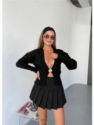 Kechi Woman Gold Aksesuarlı Tek Düğme Triko Hırka