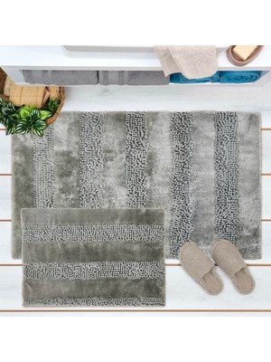 Matmel Soft Line 2'li Banyo Paspası - Gri - 60X90 cm + 45X60 cm