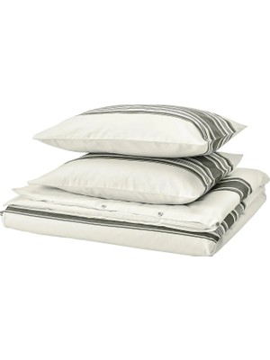 IKEA Jättefräken Çift Kişilik Nevresim Seti, Beyaz-Koyu Gri, 240X220/50X60 cm