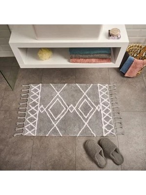 Matmel Soft Tufting Çiçekli Banyo Paspası - Gri - 60X90 cm