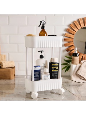 Matmel Iki Katlı Tekerlekli Banyo Rafı - Beyaz - 45X27X17 cm