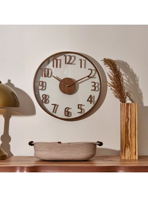 Matmel Modern Ahşap Duvar Saati - Kahverengi / Şeffaf - 38 cm