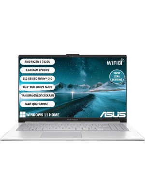 Asus Vivobook 15 AMD Ryzen 5 7520U 8 GB 512 GB SSD 15.6" FHD WINDOWS11 Home E1504FA-NJ2509W