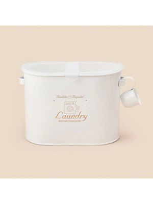 Matmel Bath 2 Bölmeli Plastik Kapaklı Metal Deterjan Kutusu - Beyaz - 12 Lt