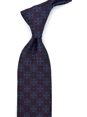 Kravatkolik Bordo Mavi Motif Desen Mendilli Klasik Kravat KK13765