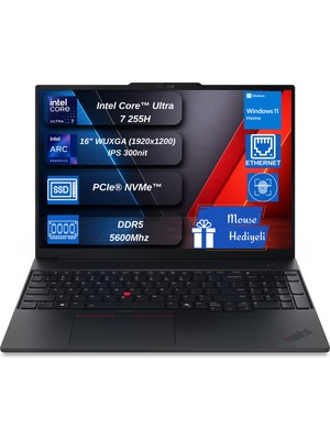 Lenovo Thinkpad E16 Gen 3 Intel Core Ultra 7 255H 48GB Ddr5 2tb SSD Win 11HOME 16 Inç Wuxga (1920 x 1200) IPS 300NITS Taşınabilir Bilgisayar 211H21SR006RTXEX11
