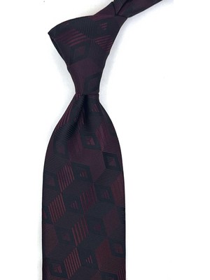 Kravatkolik Bordo Siyah Motif Desen Mendilli Klasik Kravat KK13786