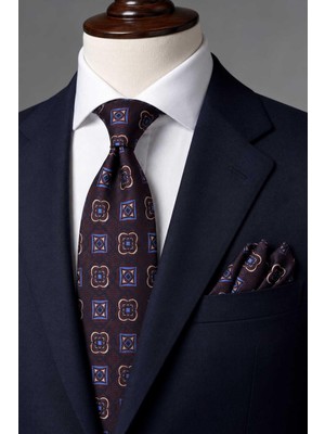 Kravatkolik Bordo Motif Desen Mendilli Klasik Kravat KK13769