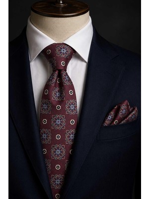 Kravatkolik Bordo Motif Desen Mendilli Klasik Kravat KK13739