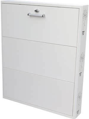 Enazon 3x4 Düşer Kapaklı Modern Tasarımlı Beyaz Metal Ayakkabılık 12 Çift Kapasiteli 3 Raflı