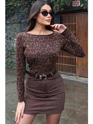 Kechi Woman Leopar Desenli Transparan Bluz