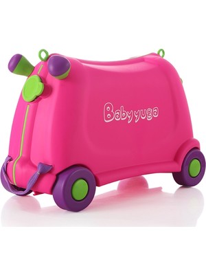 Baby Yuga Pembe Çekçekli Tekerlekli Çocuk Valizi Eğlenceli Tasarım ve Su Geçirmez Özellik