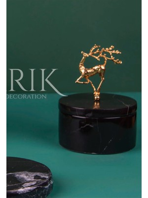 Miarik Design Dekoratif Uçan Geyik Detayli Gold Pirinç Kulplu Siyah Kutu Büyük Boy