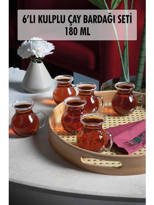 Bezos 6'lı Keyfi Ala Borosilikat Cam Kulplu Çay Bardağı