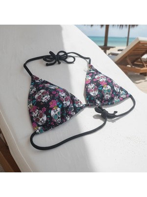 Bonbon Kadın Plaj Giyim Siyah Renk Desenli Bikini Üst BB2573