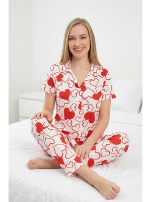 Farya Home Soft Bambu Likralı Düğmeli Kısa Kollu Gömlek Pijama Takımı