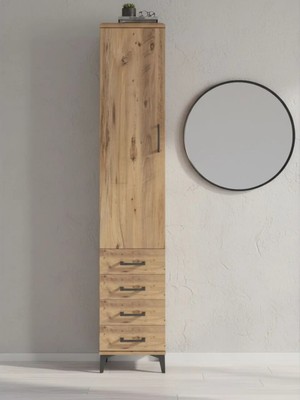 Dienni Arges Dolap 4 Raflı 4 Çekmeceli Tek Kapaklı 44X30X221 Çam-Çam