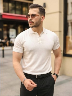 Defy Moda Erkek Düğmeli Yaka Pamuk Triko Tişört