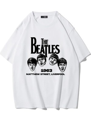 Brz Collection Unisex Oversize The Beatles T-Shirt Beyaz