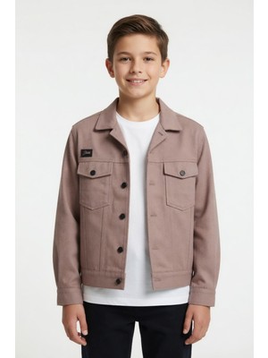 Cansın Mini Kahverengi Erkek Çocuk Göğüs Cepli Gabardin Uzun Kol Ceket 24588