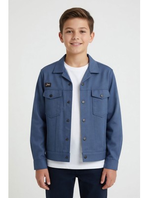 Cansın Mini Mavi Erkek Çocuk Göğüs Cepli Gabardin Uzun Kol Ceket 24586
