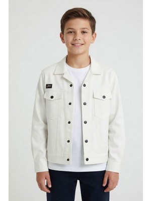 Cansın Mini Beyaz Erkek Çocuk Göğüs Cepli Gabardin Uzun Kol Ceket 24587