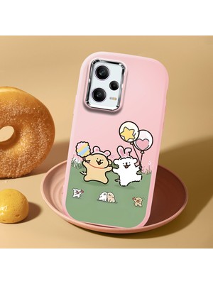 HONTINGA Poco X5 Pro 5g ile Uyumlu Kılıf Kamera Korumalı Düşüme Önleyici Kamera Koruyucu Pembe Yumuşak Silikon Couple Telefon Kılıfı Karikatür Desenli K4-0435