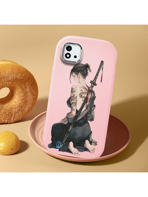 HONTINGA Realme C11 2021 ile Uyumlu Kılıf Kamera Korumalı Düşüme Önleyici Kamera Koruyucu Pembe Yumuşak Silikon Couple Telefon Kılıfı Samuray Desenli K4-0434