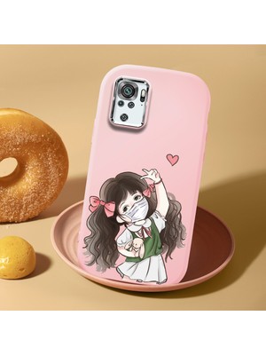 HONTINGA Xiaomi Redmi Note 10 4g ile Uyumlu Kılıf Kamera Korumalı Düşüme Önleyici Kamera Koruyucu Pembe Yumuşak Silikon Couple Telefon Kılıfı Kız Desenli K4-0437
