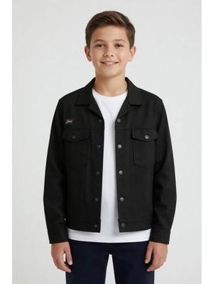 Cansın Mini Siyah Erkek Çocuk Göğüs Cepli Gabardin Uzun Kol Ceket 24585
