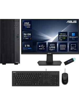 Asus Expertcenter P500MV Core 7 240H 96 GB Ddr5 2 Tb SSD Gt 730 Ekran Kartı Windows 11 Pro Masaüstü Bilgisayar + 27 Inç Asus Monitör Seti P500MVC7GT730RNP31