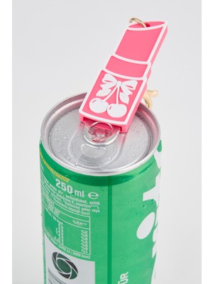 Vivaq Pembe Kiraz Desenli Ruj Şeklinde 3D Baskı Içecek Açacağı Charm Çanta Aksesuarı Anahtarlık