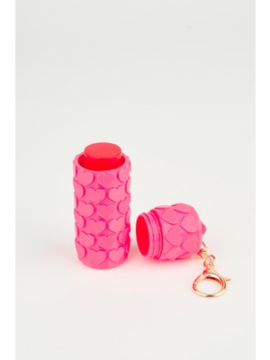 Vivaq Kalp Desenli Pembe Ruj Lip Gloss Kılıfı 3D Baskı Charm Çanta Aksesuarı Anahtarlık