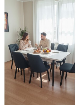 Efe Mobilya T-6030 Suntalam Kelebek 80X130 Karegold Sandalye Antrasit 6 Kişilik Mutfak Masası Takımı