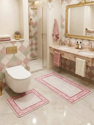 Brillant 2'li Fiyonklu Bordürlü  Lateks Taban Banyo Paspası (60X100-60X50)
